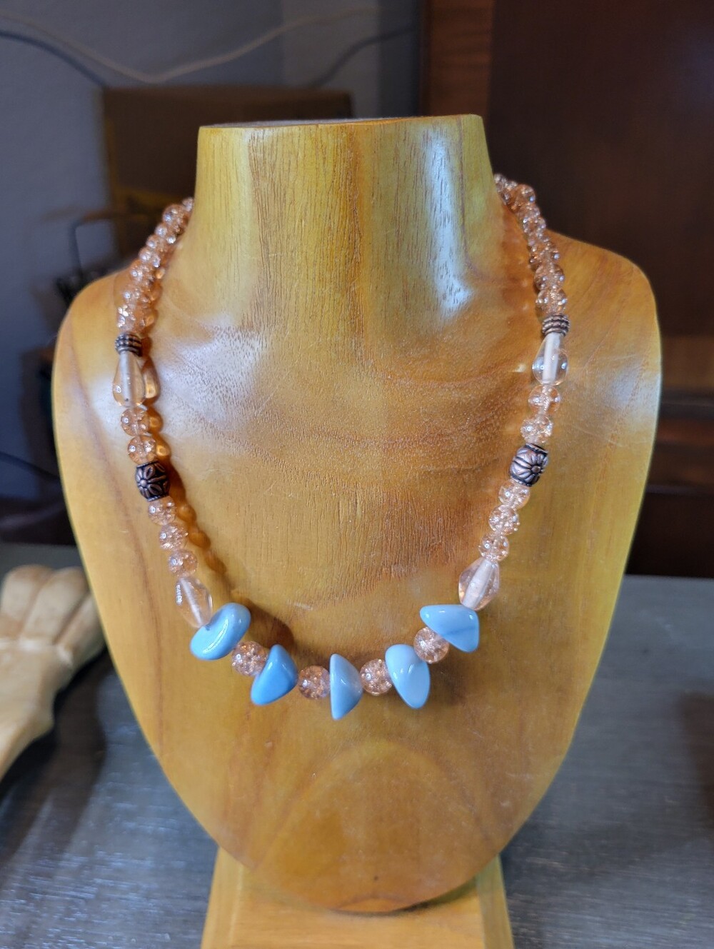 Light Blue Beaded Statement Necklace - Women Jewelry